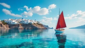 embarquez pour une croisière inoubliable à bord d'un petit bateau et explorez les magnifiques îles grecques, entre mer turquoise et paysages idylliques.